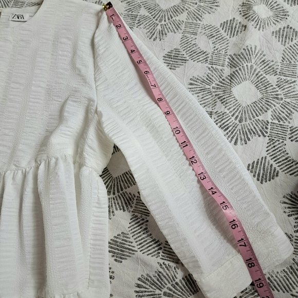 Zara Sharon Viral Shift Dress Womens SzL White Textured Tiered 3/4 Sleeve Mini - Picture 9 of 11